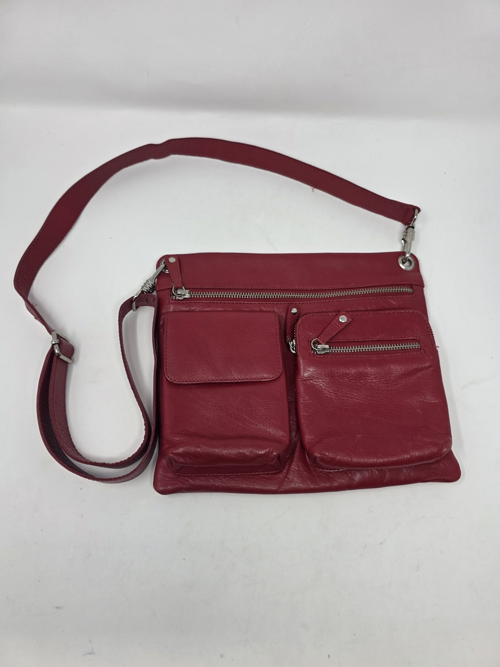 ILI Red Leather Crossbody Wristlet Bag Multi Pocket Organizer Purse